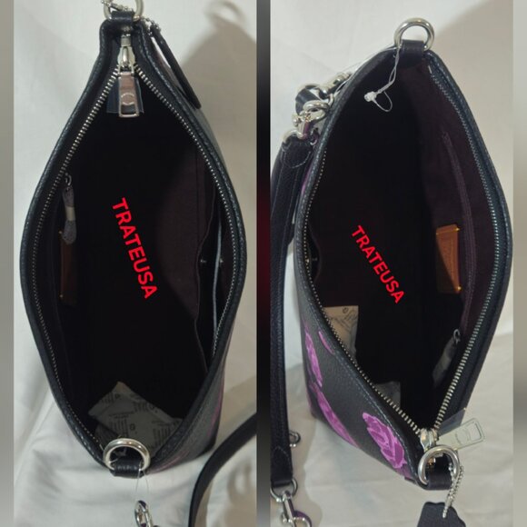 Laurel Shoulder Bag With Floral Print  CCE26 Black Purple Authentic - Picture 13 of 16